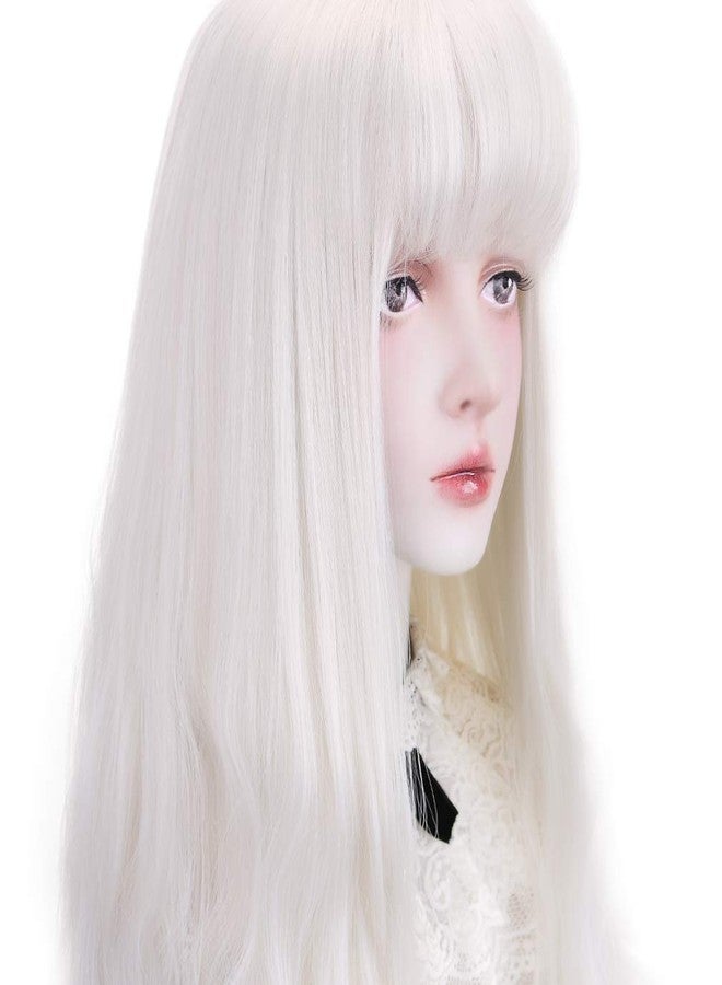 STYLER Long White Synthetic Wig with Bangs - Natural Long Wavy Cosplay Wigs for Women Halloween Christmas 30" (White) - Image 5